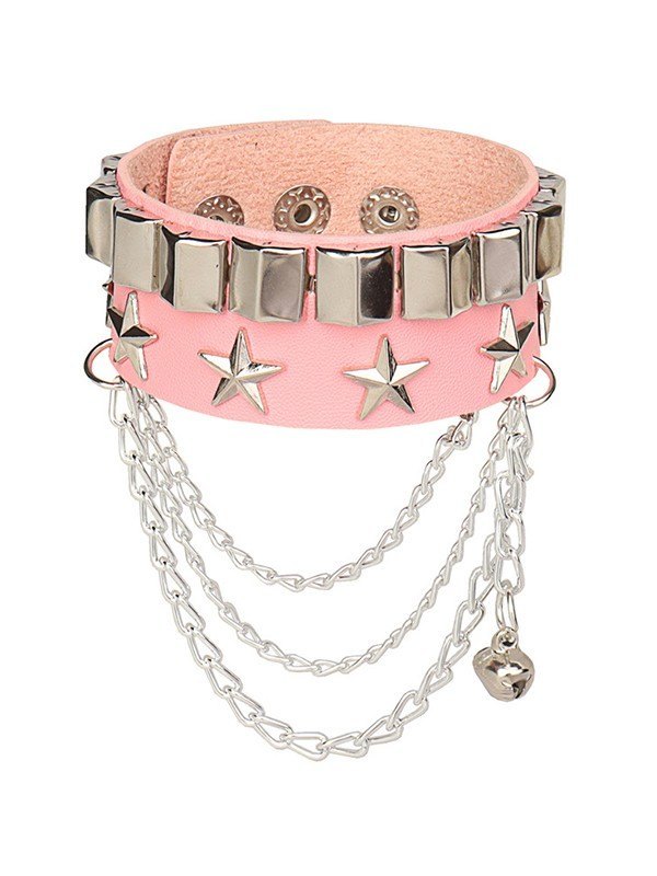 EMMIOL Pulsera de cuero de pu gruesa con cadena de metal y estrella