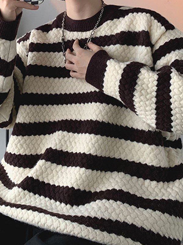 Emmiol Free shipping 2023 Men's Vintage Striped Chunky Knit Sweater