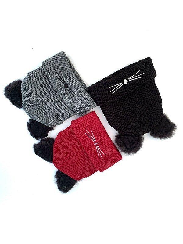 EMMIOL Embroidery Cat Knitted Beanie Hat