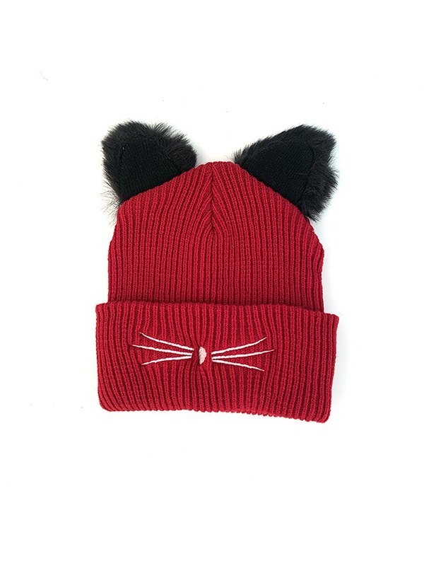 EMMIOL Gorro de punto con bordado de gato