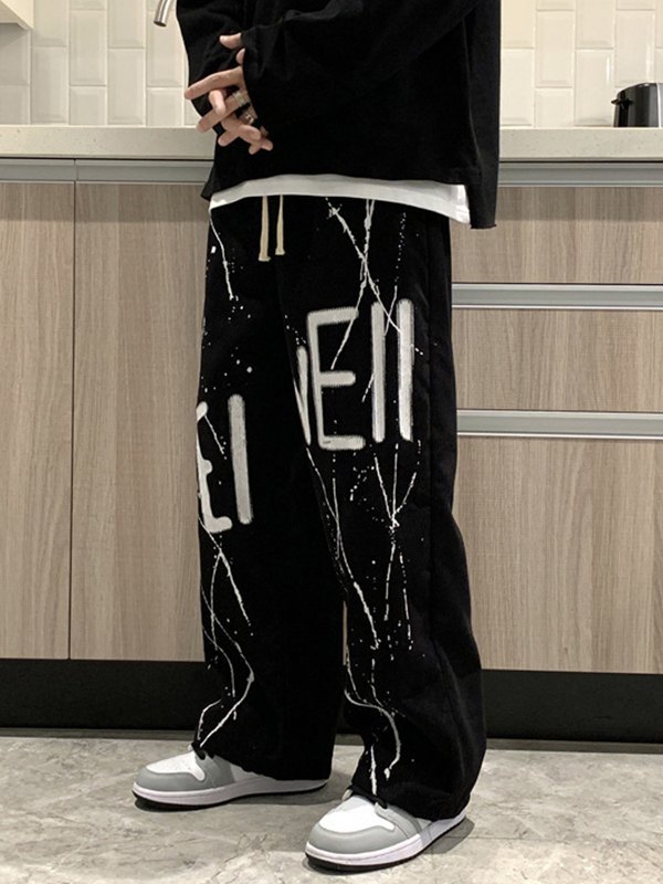 Emmiol Free shipping 2024 Men's Splash Straight Leg Corduroy Pants