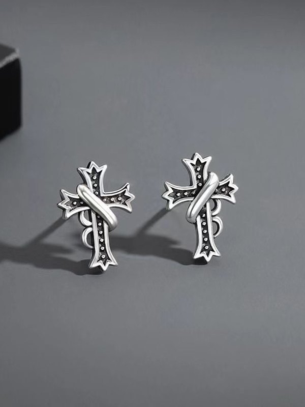 Set Di 2 Orecchini A Spina In Acciaio Inox 316L Con Croce Celtica – Colori Argento E Nero Per Uomo E Donna