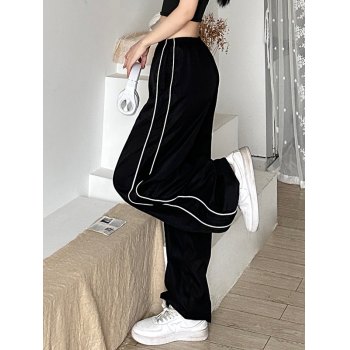 Piping Detail Black Baggy Sweatpants