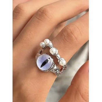 Faux Pearl Embellish Cat Eye Stone Ring