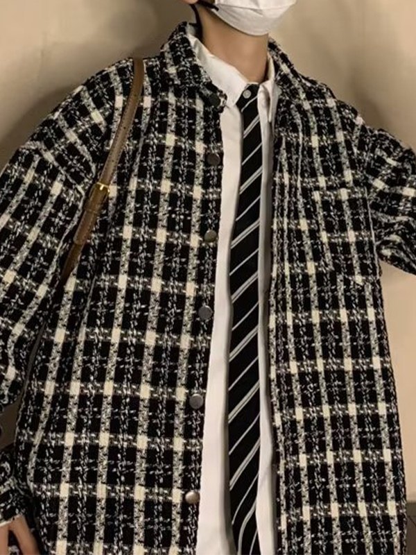 EMMIOL Chaqueta estilo camisa de tweed vintage para hombre