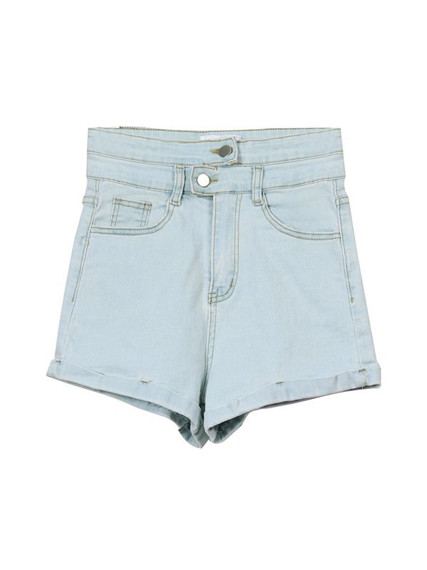 EMMIOL Shorts de mezclilla ajustados con cintura alta y dobladillo con puños