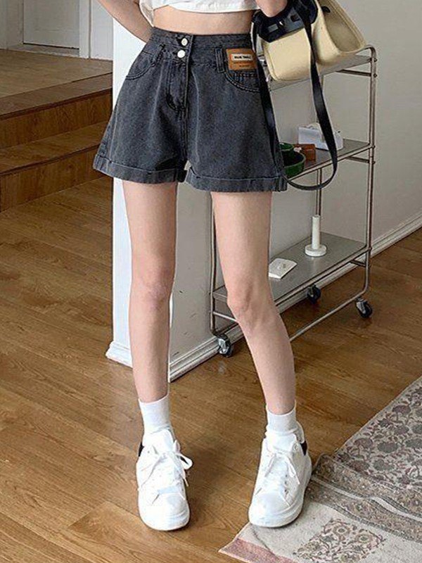 EMMIOL Shorts de mezclilla con doble cintura y dobladillo