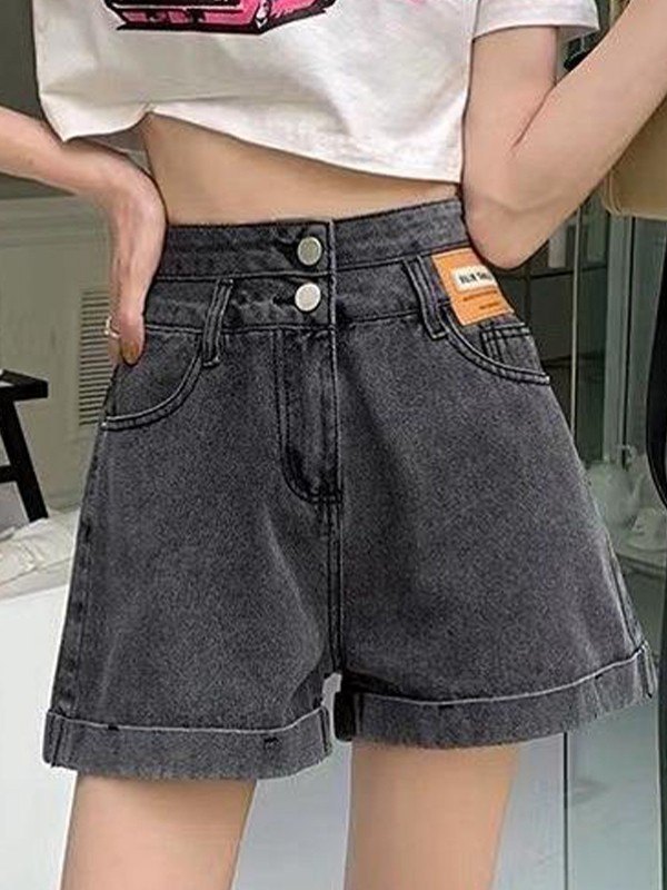 EMMIOL Shorts de mezclilla con doble cintura y dobladillo