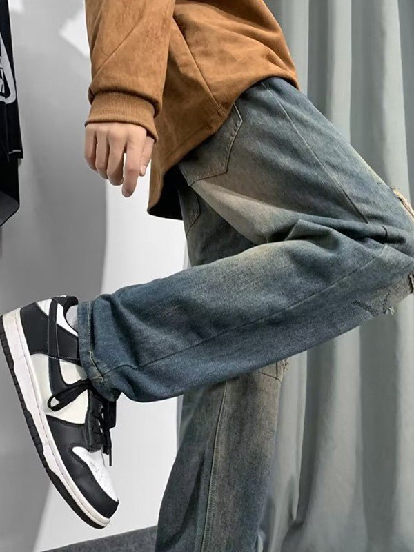 Emmiol Free shipping 2023 Men's Vintage Distressed Loose Jeans Blue XL in Loose Jeans online