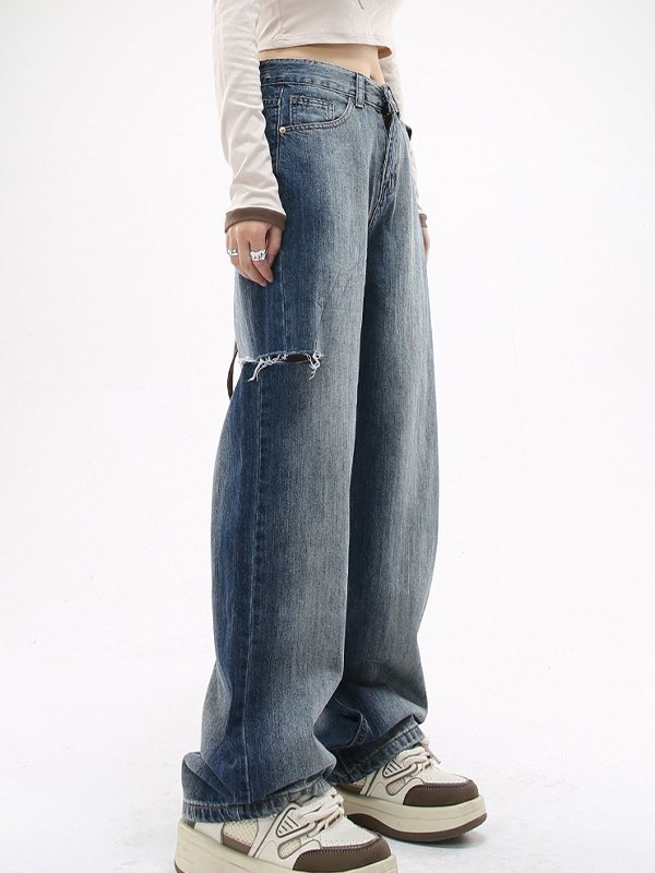 EMMIOL Faded 90s Wash Ripped Jeans