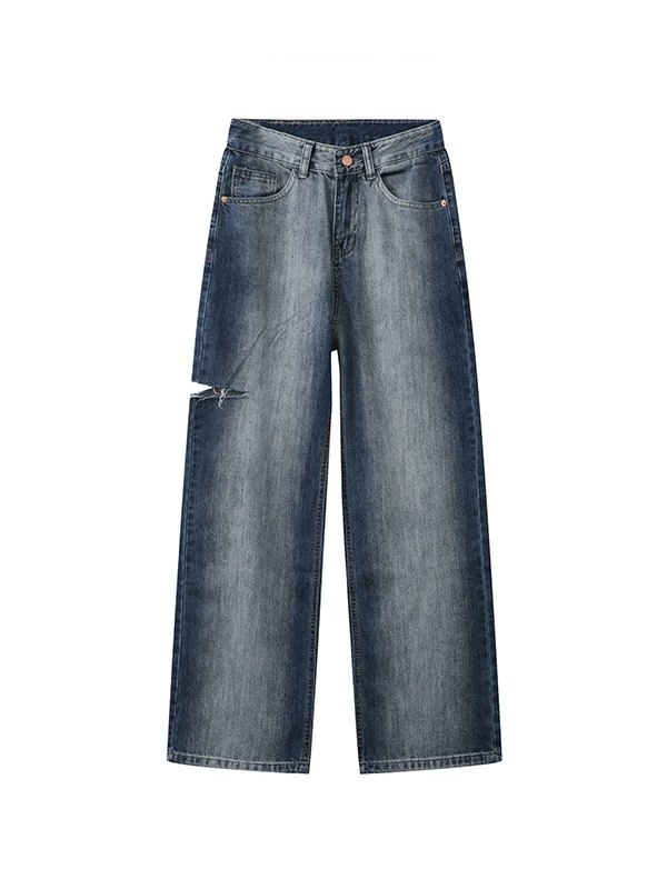 EMMIOL Faded 90s Wash Ripped Jeans