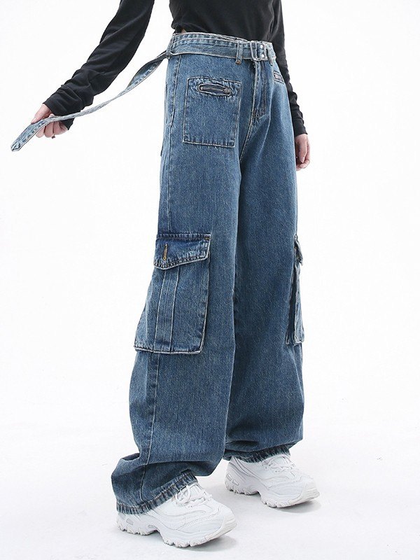 EMMIOL Utility-Cargo-Jeans mit Gürtelschnalle