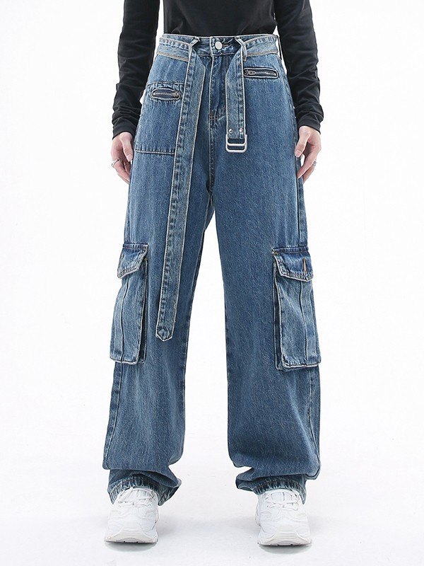 EMMIOL Utility-Cargo-Jeans mit Gürtelschnalle