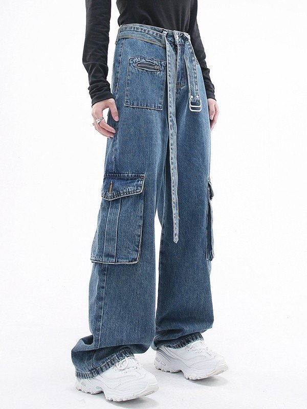 EMMIOL Utility-Cargo-Jeans mit Gürtelschnalle
