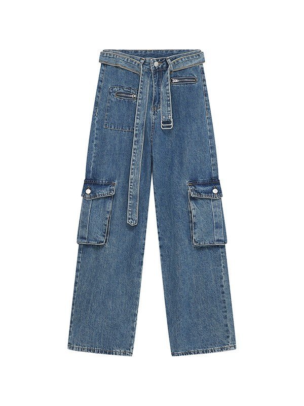 EMMIOL Utility-Cargo-Jeans mit Gürtelschnalle