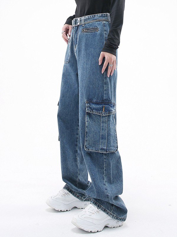 EMMIOL Utility-Cargo-Jeans mit Gürtelschnalle