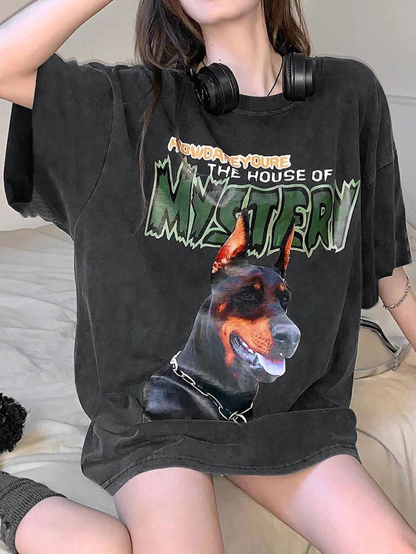 EMMIOL Washed Animal Print  Short  Sleeve Oversized Tee