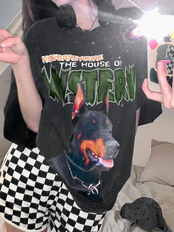 EMMIOL Washed Animal Print  Short  Sleeve Oversized Tee