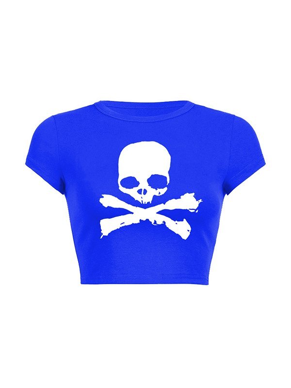 EMMIOL Skull Print Short Sleeve Y2K Crop Top