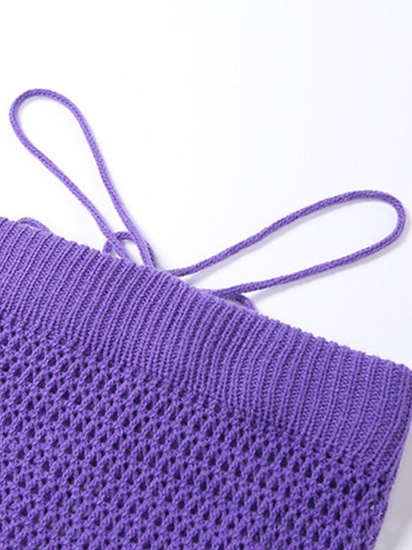 EMMIOL Lace Up Crochet Knit Two Piece Set