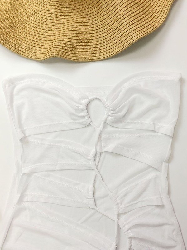 EMMIOL Vestido tipo pareo de malla transparente con recortes