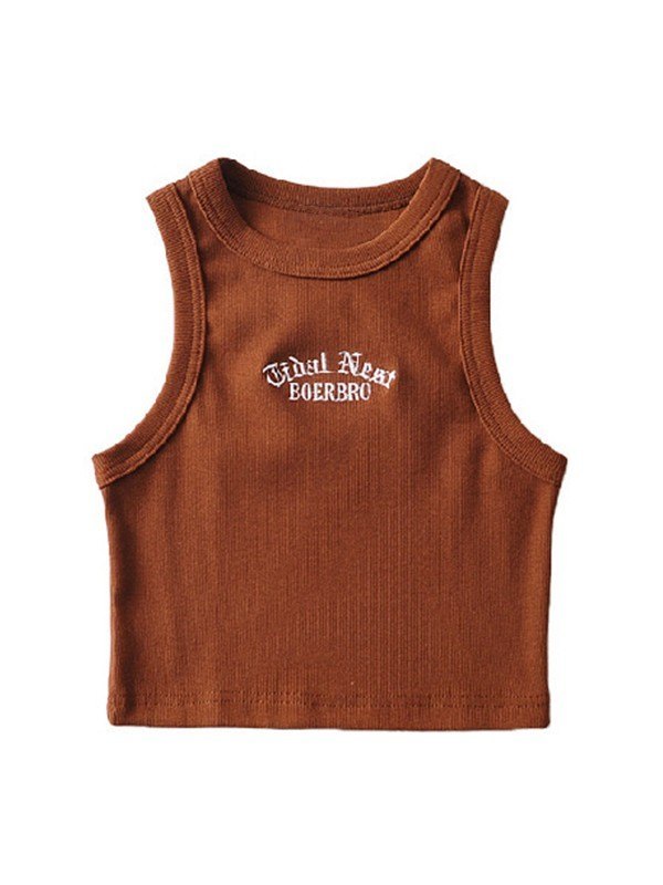 EMMIOL Letter Embroidery Ribbed Cropped Tank Top