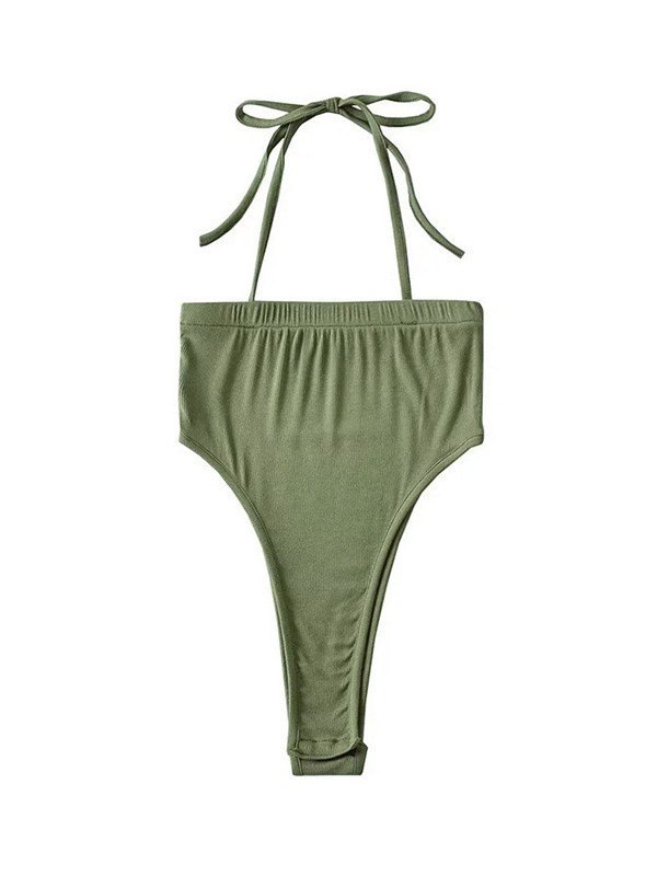 EMMIOL Solid Color Slash Halter Bodysuit