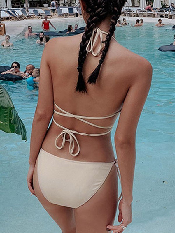 EMMIOL Conjunto de bikini triangular con tiras y lazo