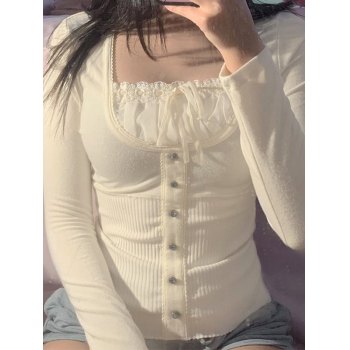 Lace Trim Patchwork Knit Top