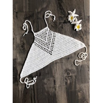 Emmiol Free shipping 2026 Crochet Knitted Halter Bikini Top White ONE ...