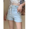 EMMIOL Shorts de mezclilla ajustados con cintura alta y dobladillo con puños
