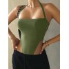 EMMIOL Solid Color Slash Halter Bodysuit