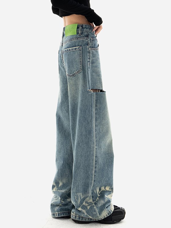 EMMIOL Blaue, zerrissene Baggy Boyfriend-Jeans