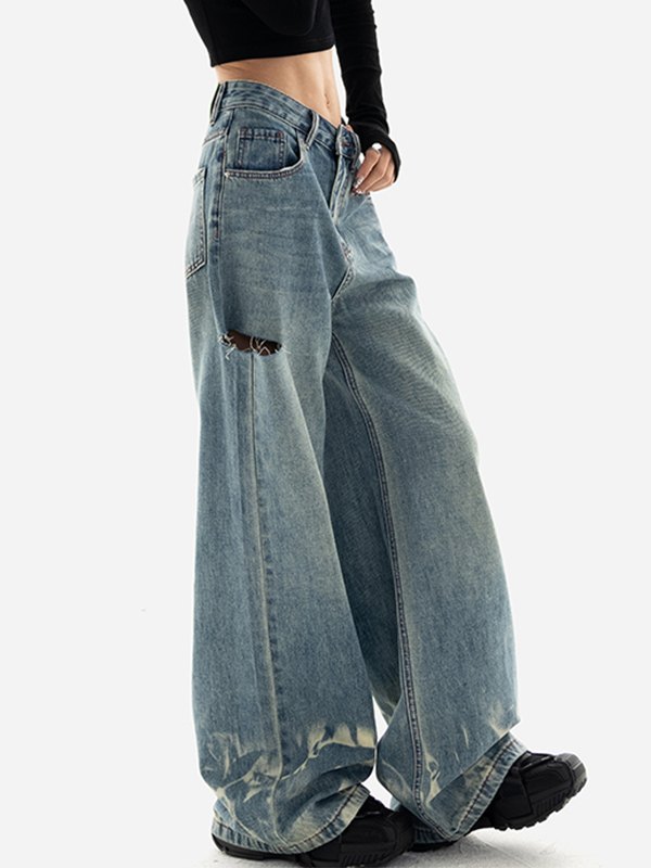 EMMIOL Blaue, zerrissene Baggy Boyfriend-Jeans