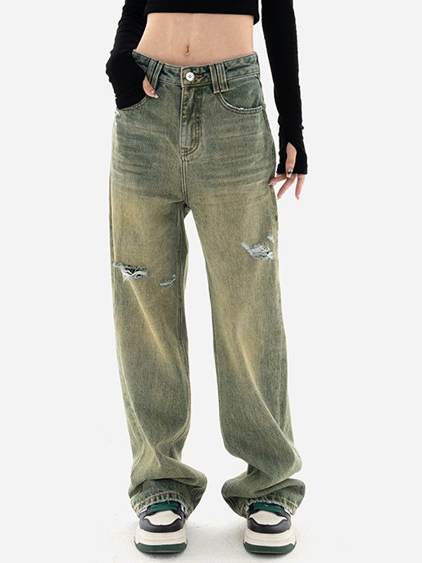 EMMIOL Vaqueros rasgados vintage con lavado ácido