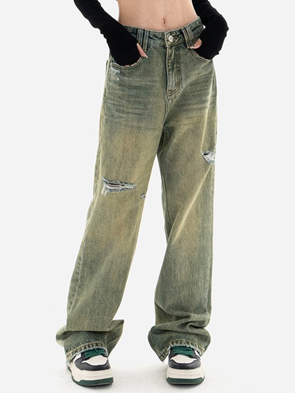 EMMIOL Acid Wash Vintage Ripped Jeans