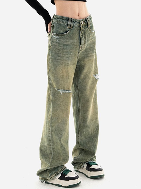 EMMIOL Vaqueros rasgados vintage con lavado ácido