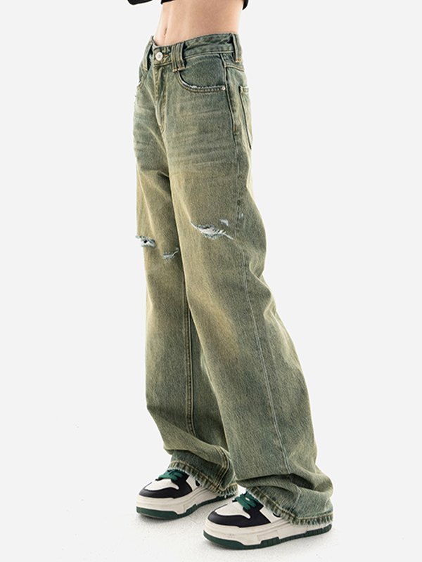 EMMIOL Vaqueros rasgados vintage con lavado ácido