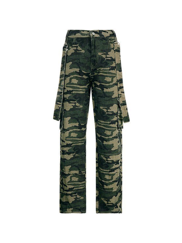 EMMIOL Baggy Camo Cargo-Jeans mit abnehmbarem Riemen