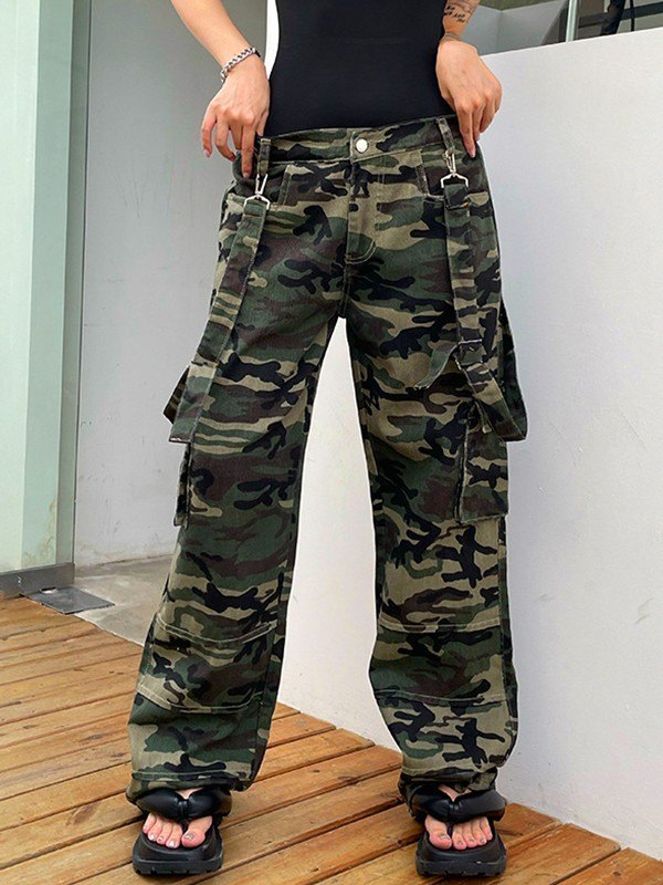 EMMIOL Baggy Camo Cargo-Jeans mit abnehmbarem Riemen