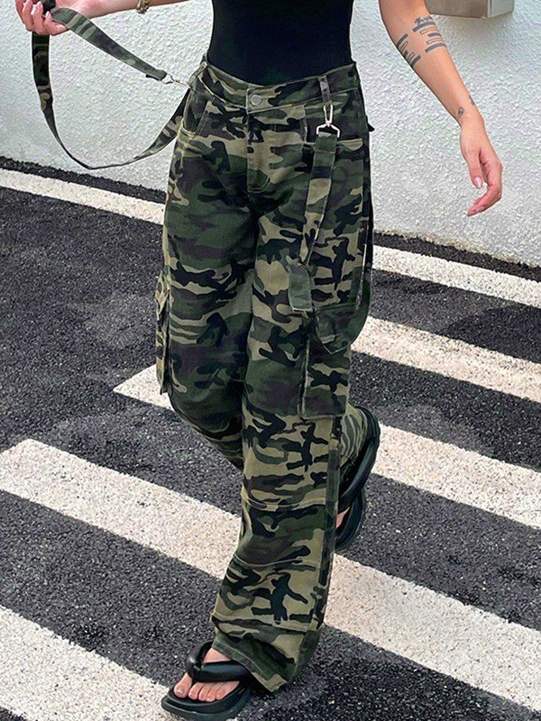 EMMIOL Baggy Camo Cargo-Jeans mit abnehmbarem Riemen