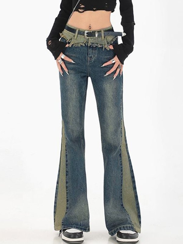 EMMIOL Jeans acampanados de mezclilla vintage con patchwork