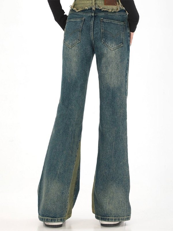 EMMIOL Jeans acampanados de mezclilla vintage con patchwork