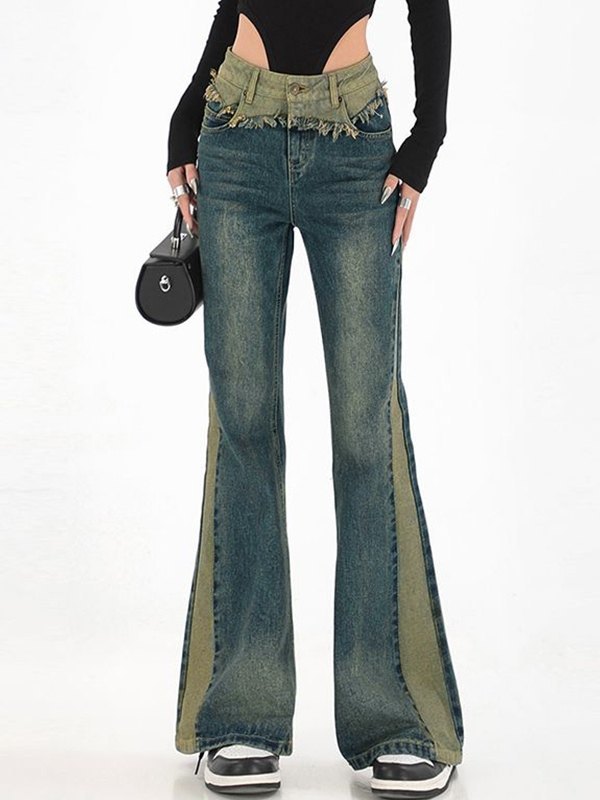 EMMIOL Jeans acampanados de mezclilla vintage con patchwork