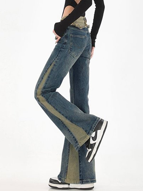 EMMIOL Jeans acampanados de mezclilla vintage con patchwork