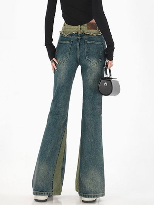 EMMIOL Jeans acampanados de mezclilla vintage con patchwork