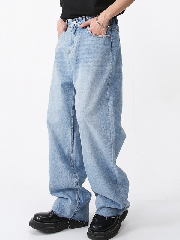 Emmiol Free shipping 2024 Men's Light Wash Loose Jeans Blue XL in Loose