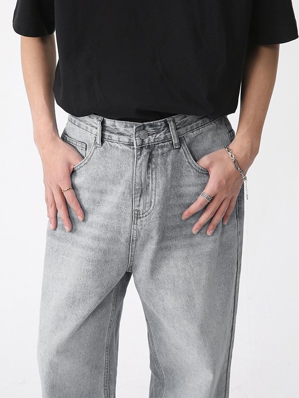 Emmiol Free shipping 2024 Men's Light Wash Loose Jeans Gray L in Loose