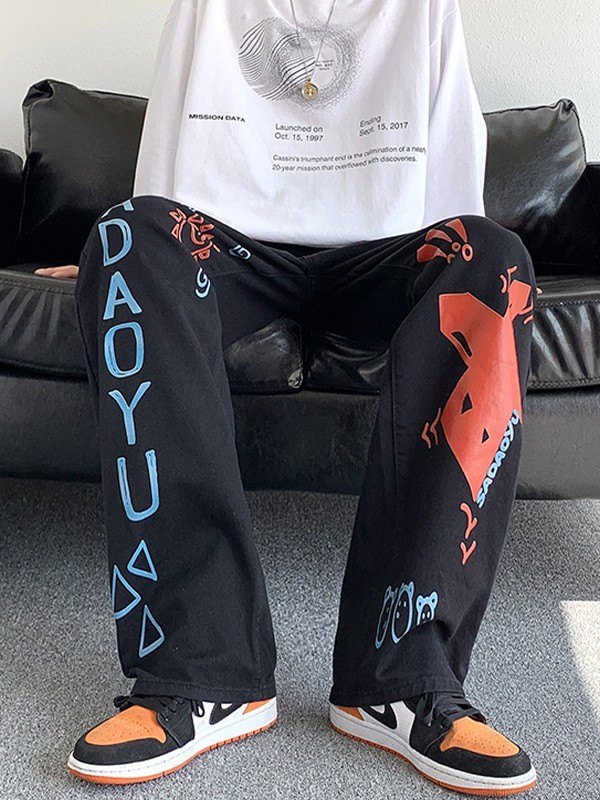 EMMIOL Men's Graffiti Print Loose Jeans