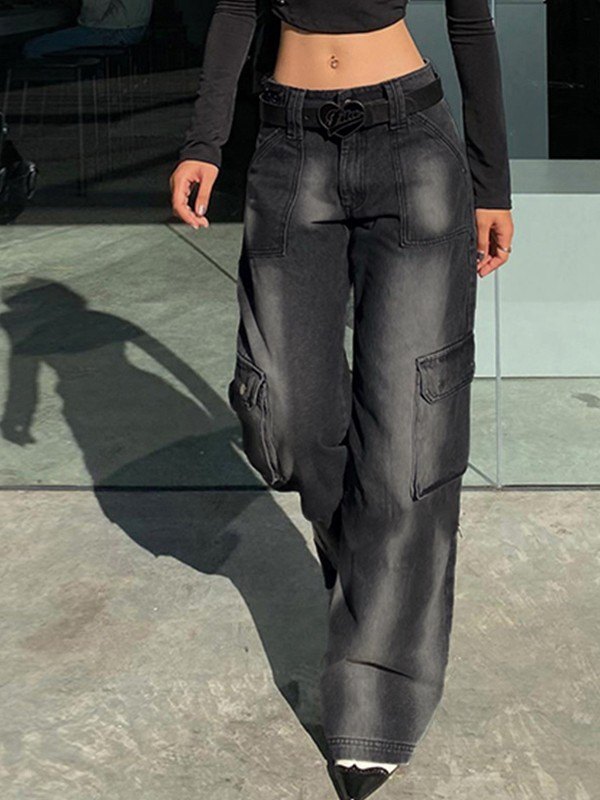 EMMIOL Faded Denim Baggy Cargo Jeans